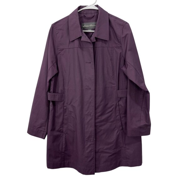 Eddie Bauer Womens Purple Trench Coat SZ L Button Closure Unlined Classic Style - Picture 10 of 11